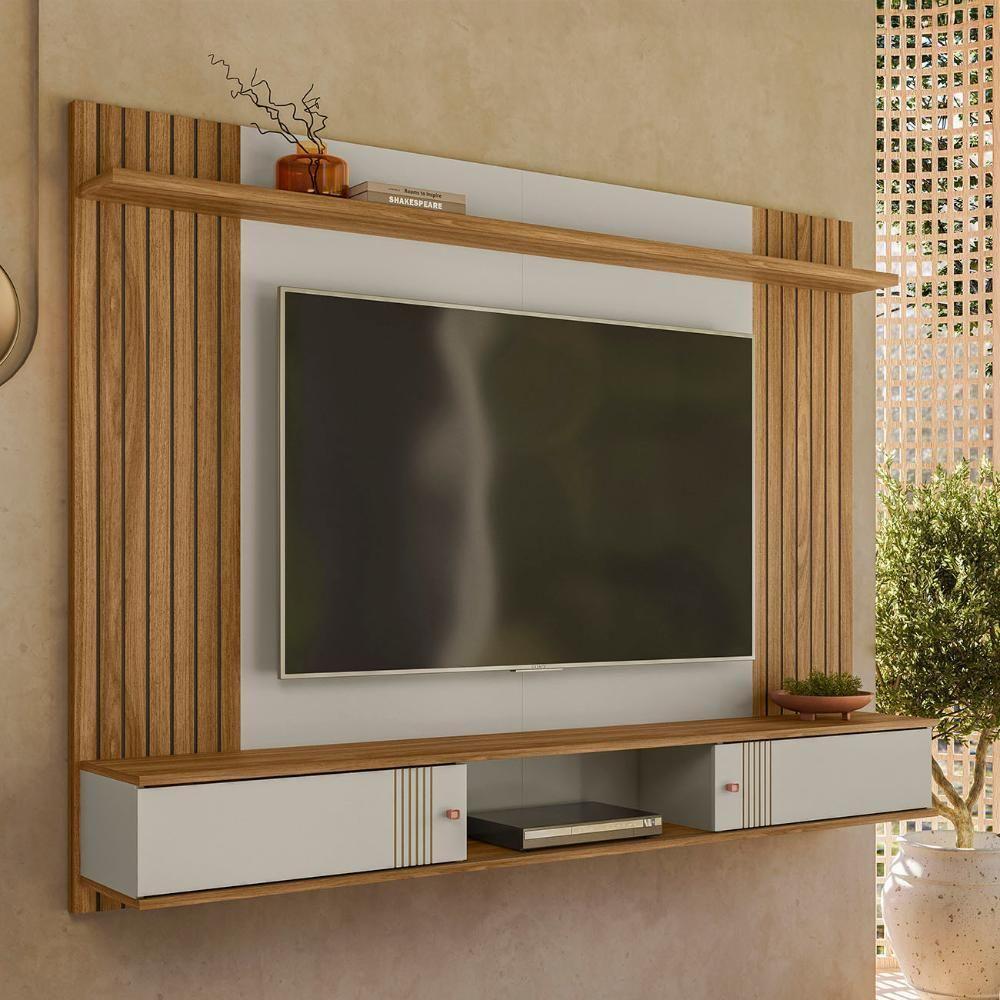 Painel TV 70 Polegadas E Bancada Suspensa 180cm Yany Off White Nature Z49 - Mpozenato - 7