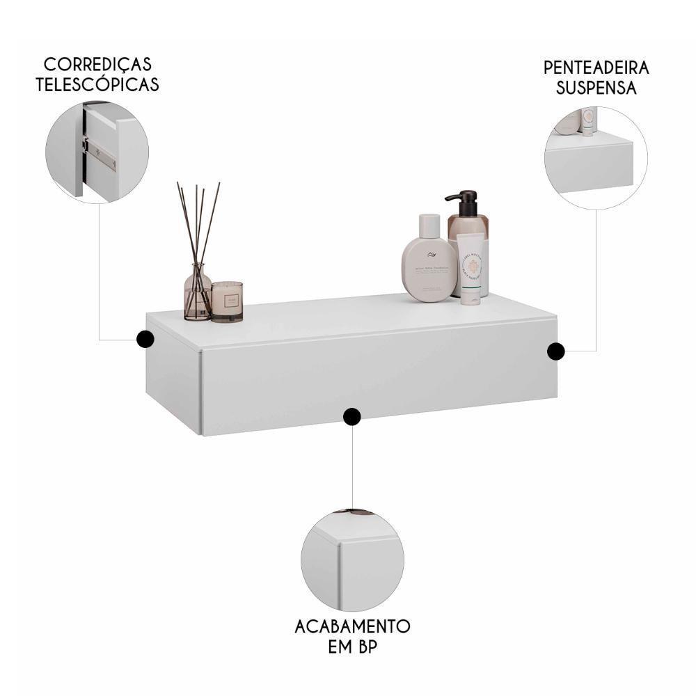 Penteadeira Suspensa 60cm 1 Gaveta Carina Z34 Branco - Mpozenato - 3