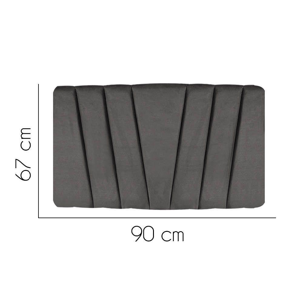 Painel Cabeceira Estofada Bélgica 90cm Cama Box Solteiro Veludo Cinza Escuro- Mabe Magazine - 2