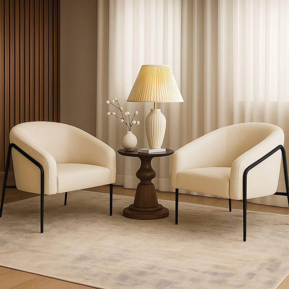 Poltrona Sala Industrial Alta Preto Kit 2 Stella Linho D03 - D'rossi Cor Bege - 1