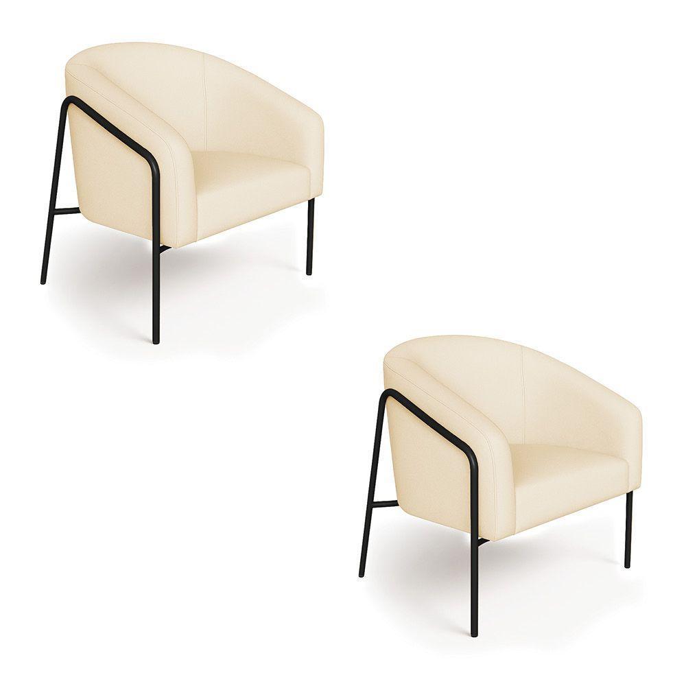 Poltrona Sala Industrial Alta Preto Kit 2 Stella Linho D03 - D'rossi Cor Bege - 5