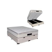 Cama Box Baú Queen Sintético + Colchão Cloud Pillow Top Molas Ensacadas Luckspuma 158x198x74 Cor:bege - 1