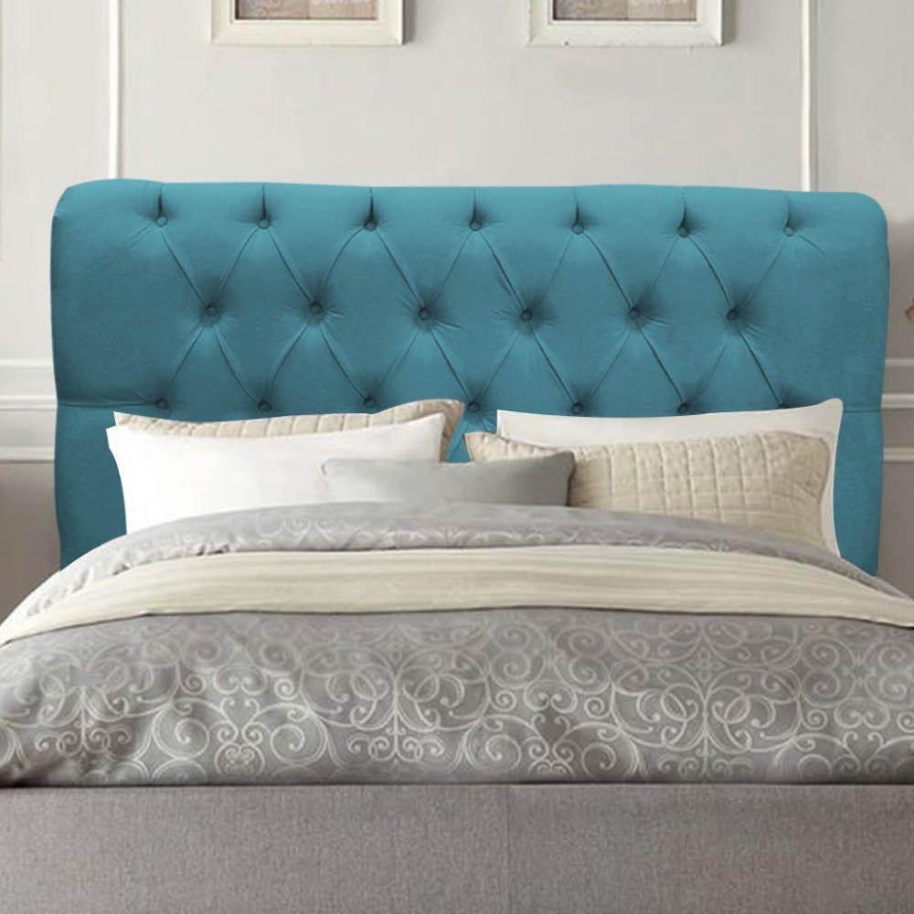 Cabeceira Estofada Cama Box King 195cm París Corino Azul Turquesa- Mabe Magazine - 1