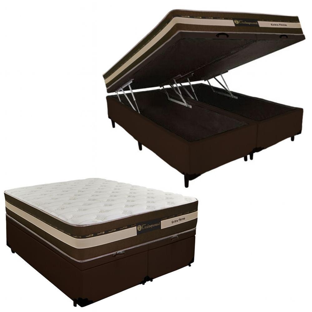 Cama Box Baú Queen Sintético + Colchão Esplendor Molas Ensacadas Luckspuma 158x198x75 Cor:marrom - 2