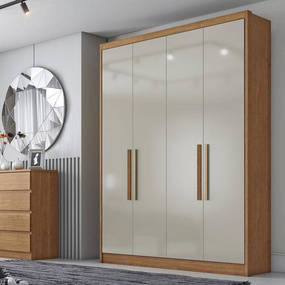 Guarda Roupa Solteiro Sevilha 4 Portas 3 Gavetas Cumaru 25 Fendi Com Nicho - Novo Horizonte - 7