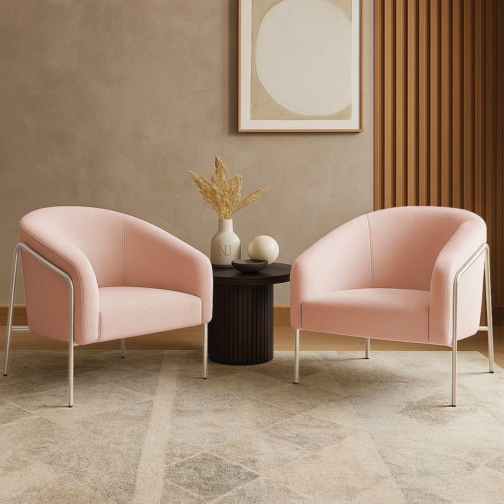 Poltrona Sala Industrial Alta Champanhe Kit 2 Stella Bouclê D03 - D'rossi Cor Rose - 1