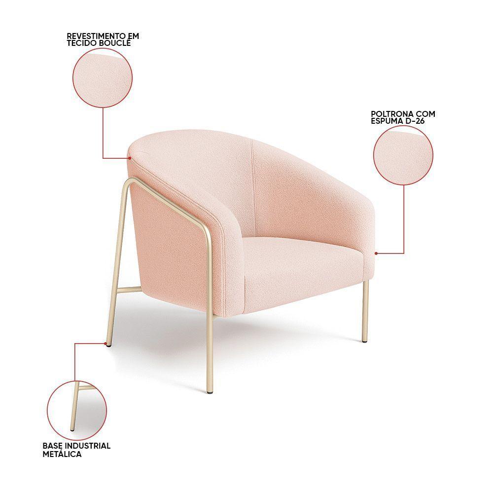 Poltrona Sala Industrial Alta Champanhe Kit 2 Stella Bouclê D03 - D'rossi Cor Rose - 3