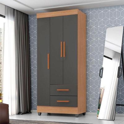 Guarda Roupa Solteiro Ambiente Lite 3 Portas Nature Cinza - Móveis Leão