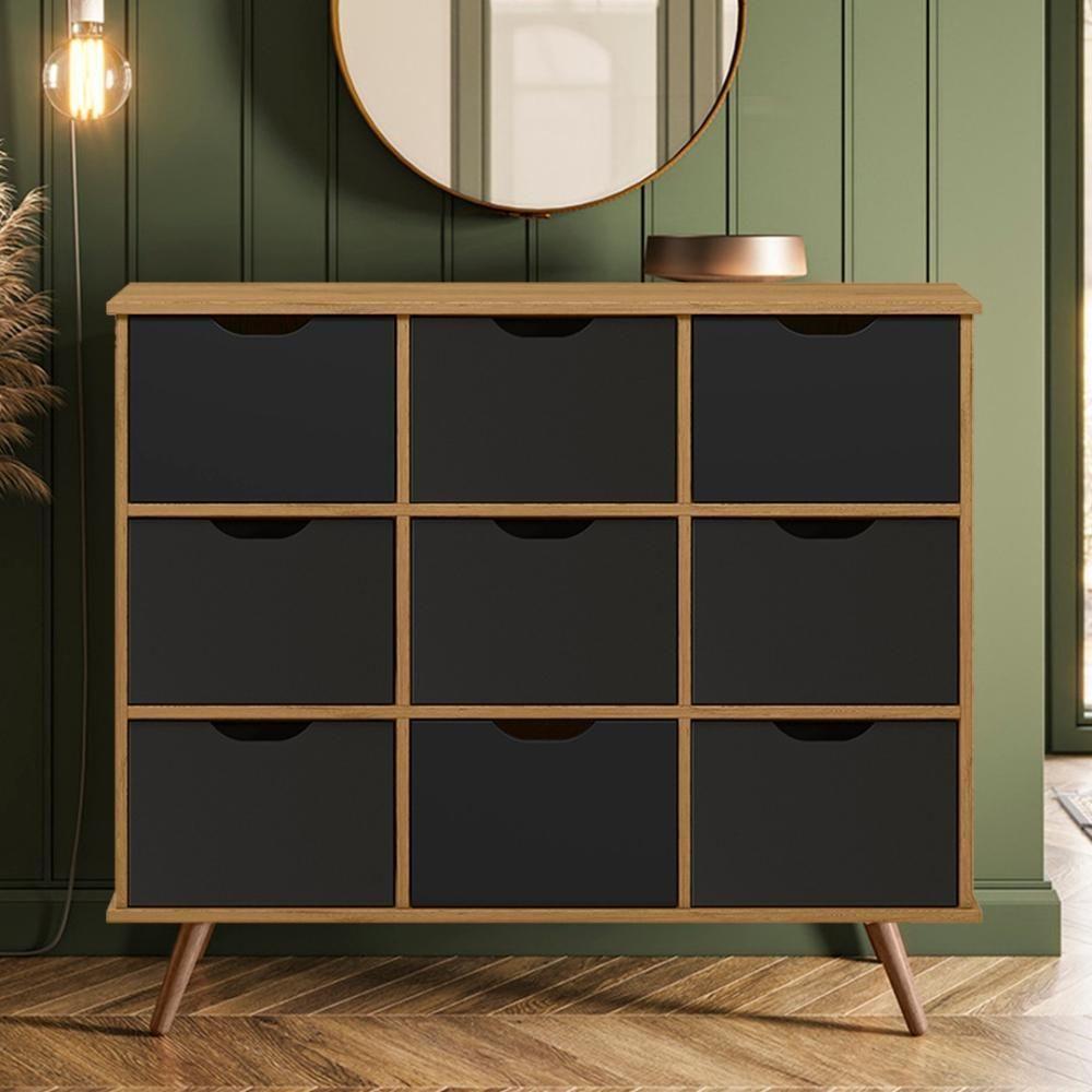 Nicho Organizador Retrô 9 Gavetas Freijó/preto - Qmovi - 2