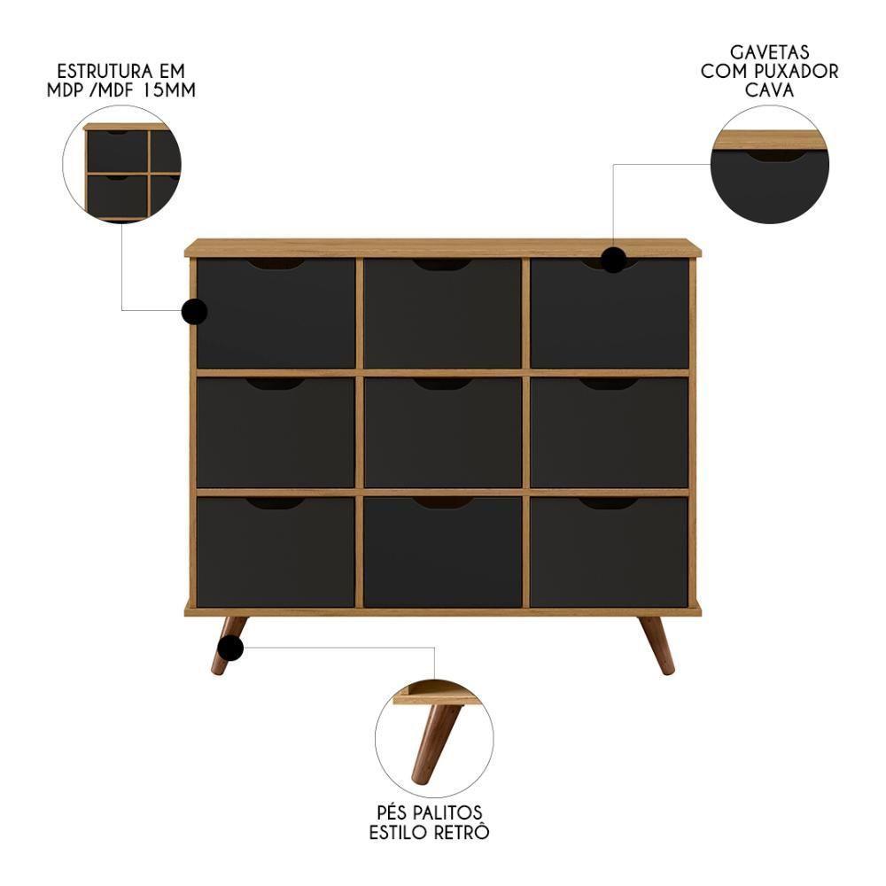 Nicho Organizador Retrô 9 Gavetas Freijó/preto - Qmovi - 3