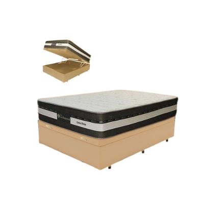 Cama Box Baú Casal Sintético + Colchão Esplendor Molas Ensacadas Luckspuma 138x188x75 Cor:bege
