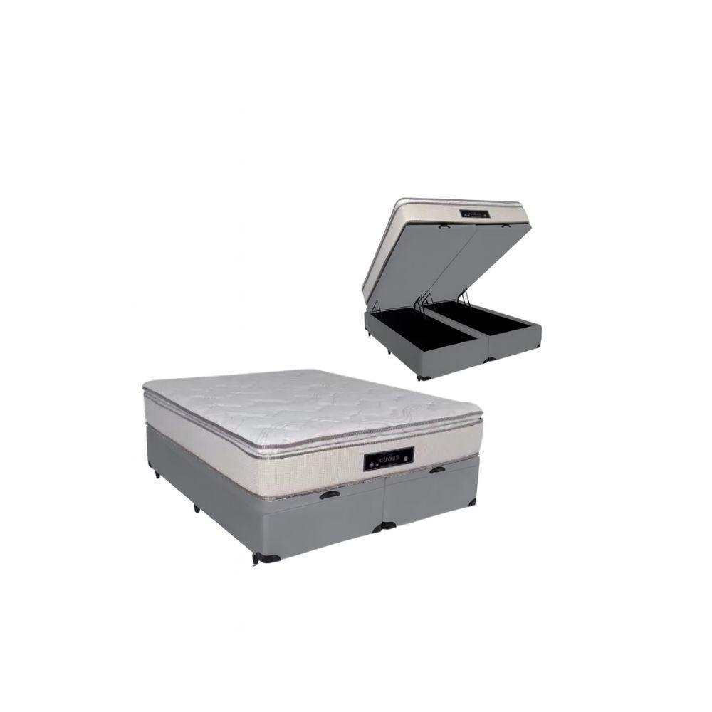 Cama Box Baú Queen Suede + Colchão Cloud Pillow Top Molas Ensacadas Luckspuma 158x198x74 Cor:cinza - 1