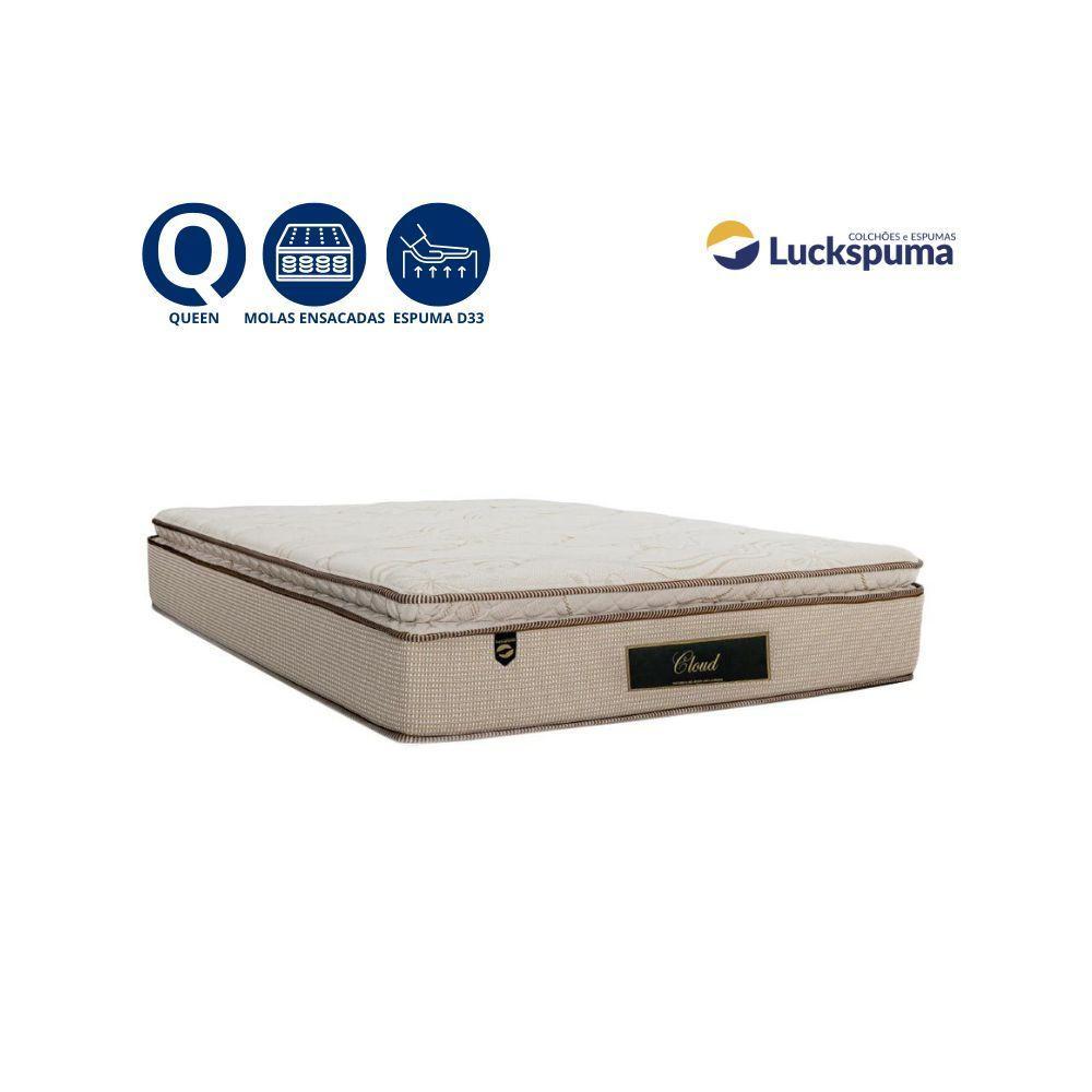 Cama Box Baú Queen Suede + Colchão Cloud Pillow Top Molas Ensacadas Luckspuma 158x198x74 Cor:cinza - 3