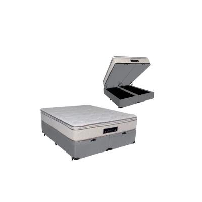 Cama Box Baú Queen Suede + Colchão Cloud Pillow Top Molas Ensacadas Luckspuma 158x198x74 Cor:cinza