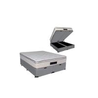 Cama Box Baú Queen Suede + Colchão Cloud Pillow Top Molas Ensacadas Luckspuma 158x198x74 Cor:cinza - 1