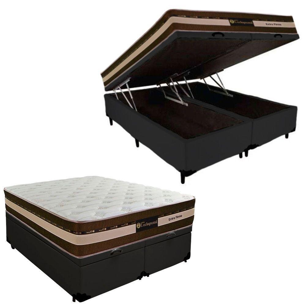Cama Box Baú Queen Sintético + Colchão Esplendor Molas Ensacadas Luckspuma 158x198x75 Cor:preto - 1