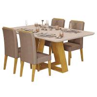 Mesa De Jantar Kiara Cedro Off White Com 4 Cadeiras Yasmin Cedro Veludo Kraft – Dj Móveis - 1