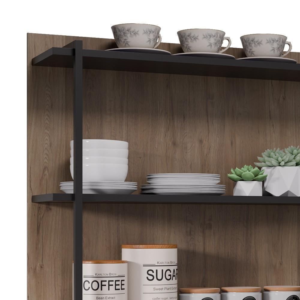 Prateleira Industrial Cozinha Tripla Com Painel Flora Z34 Freijó/preto - Mpozenato - 5