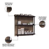 Prateleira Industrial Cozinha Tripla Com Painel Flora Z34 Freijó/preto - Mpozenato - 3