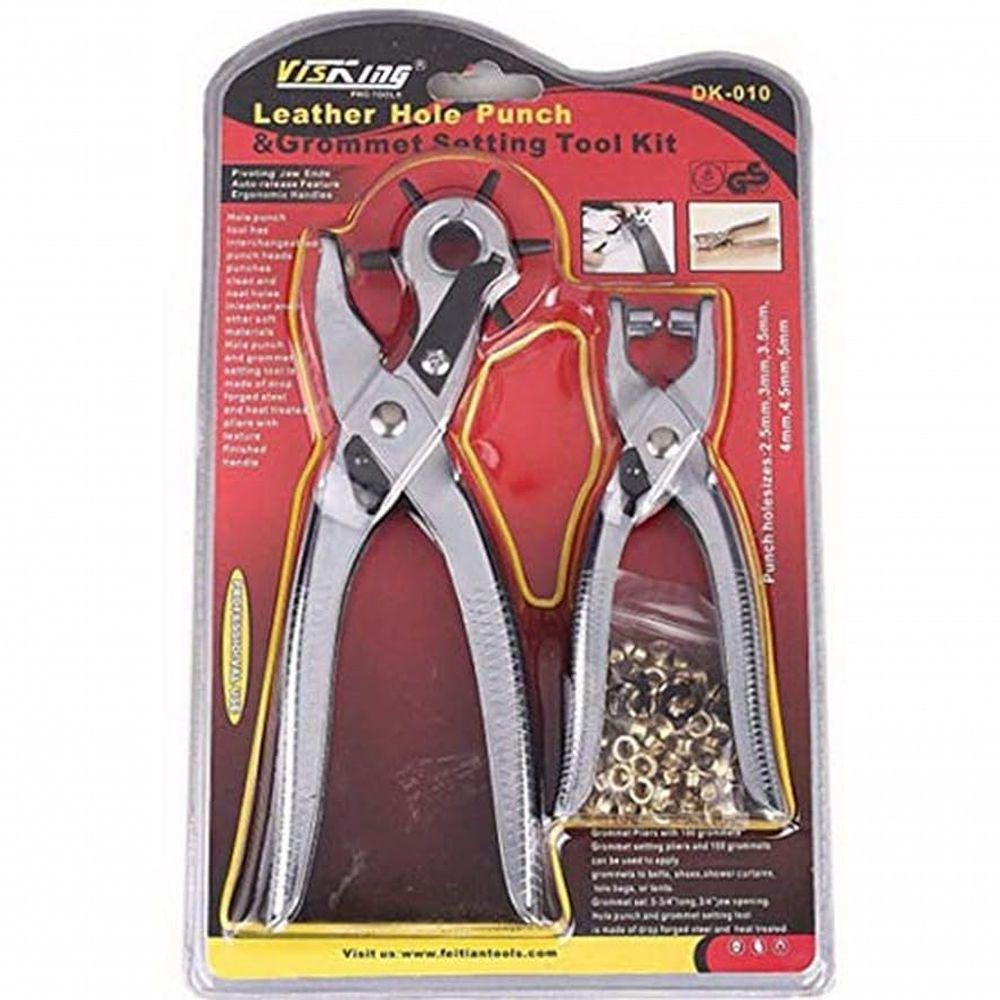 Kit Alicate Vazador Aplicador Ilhós 2 Em 1 100 Ilhós Furador - 4