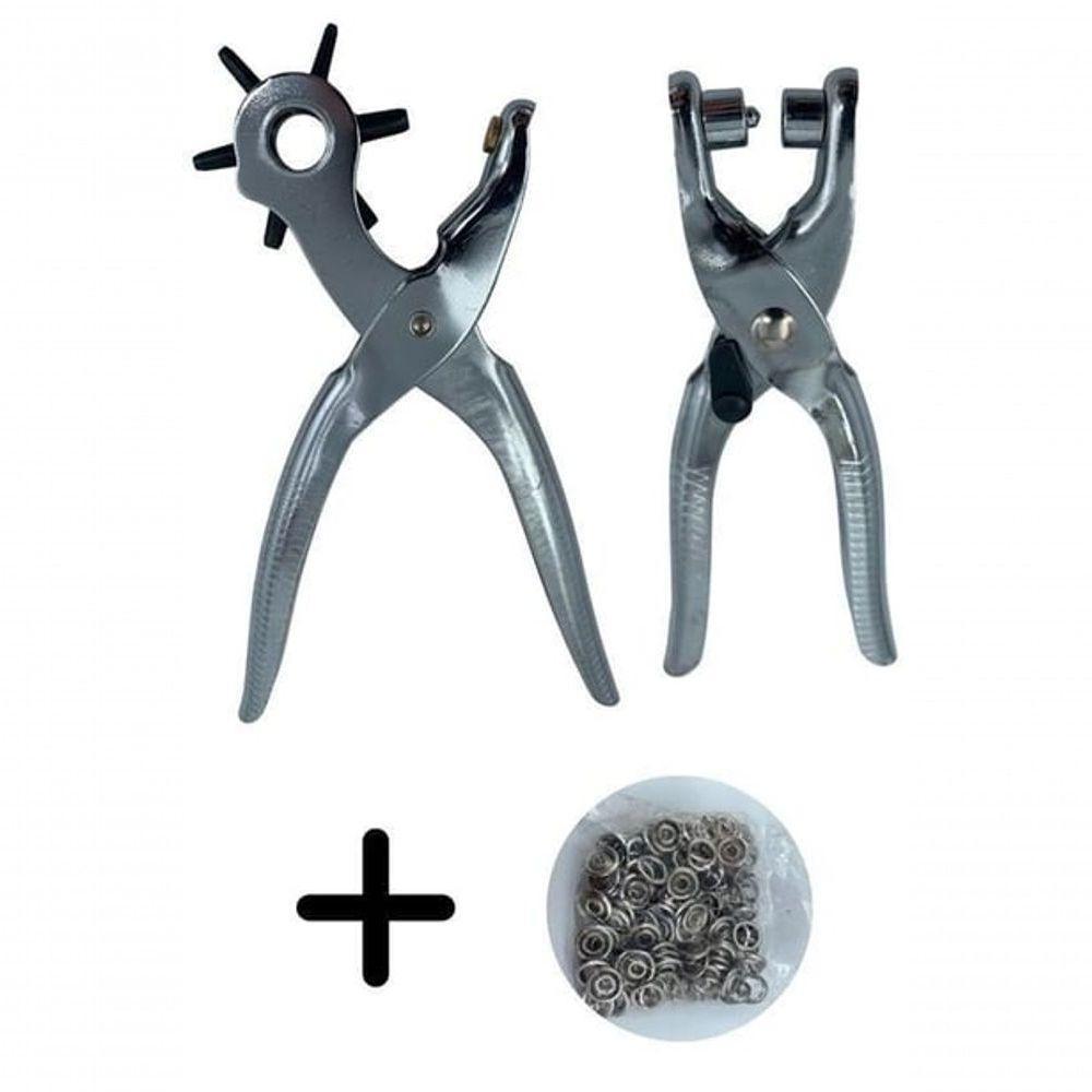 Kit Alicate Vazador Aplicador Ilhós 2 Em 1 100 Ilhós Furador - 5