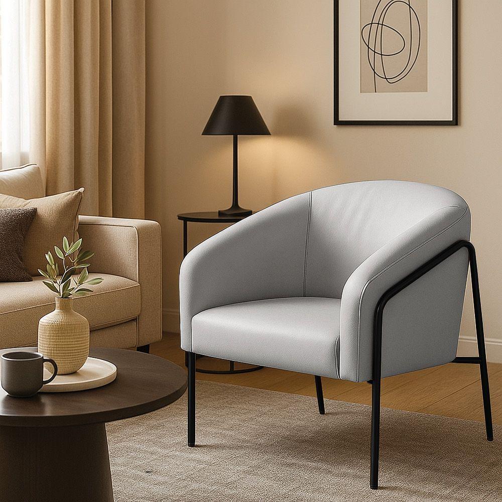 Poltrona Sala Industrial Alta Preto Stella Corino Cinza D03 - D'rossi - 1