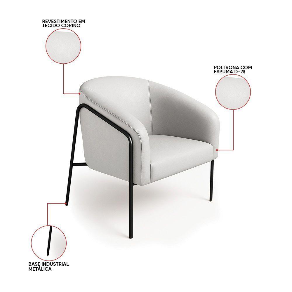 Poltrona Sala Industrial Alta Preto Stella Corino Cinza D03 - D'rossi - 3