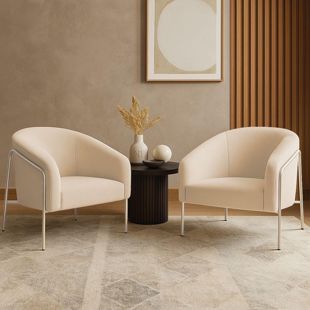 Poltrona Sala Industrial Alta Champanhe Kit 2 Stella Bouclê Bege D03 - D'rossi - 1