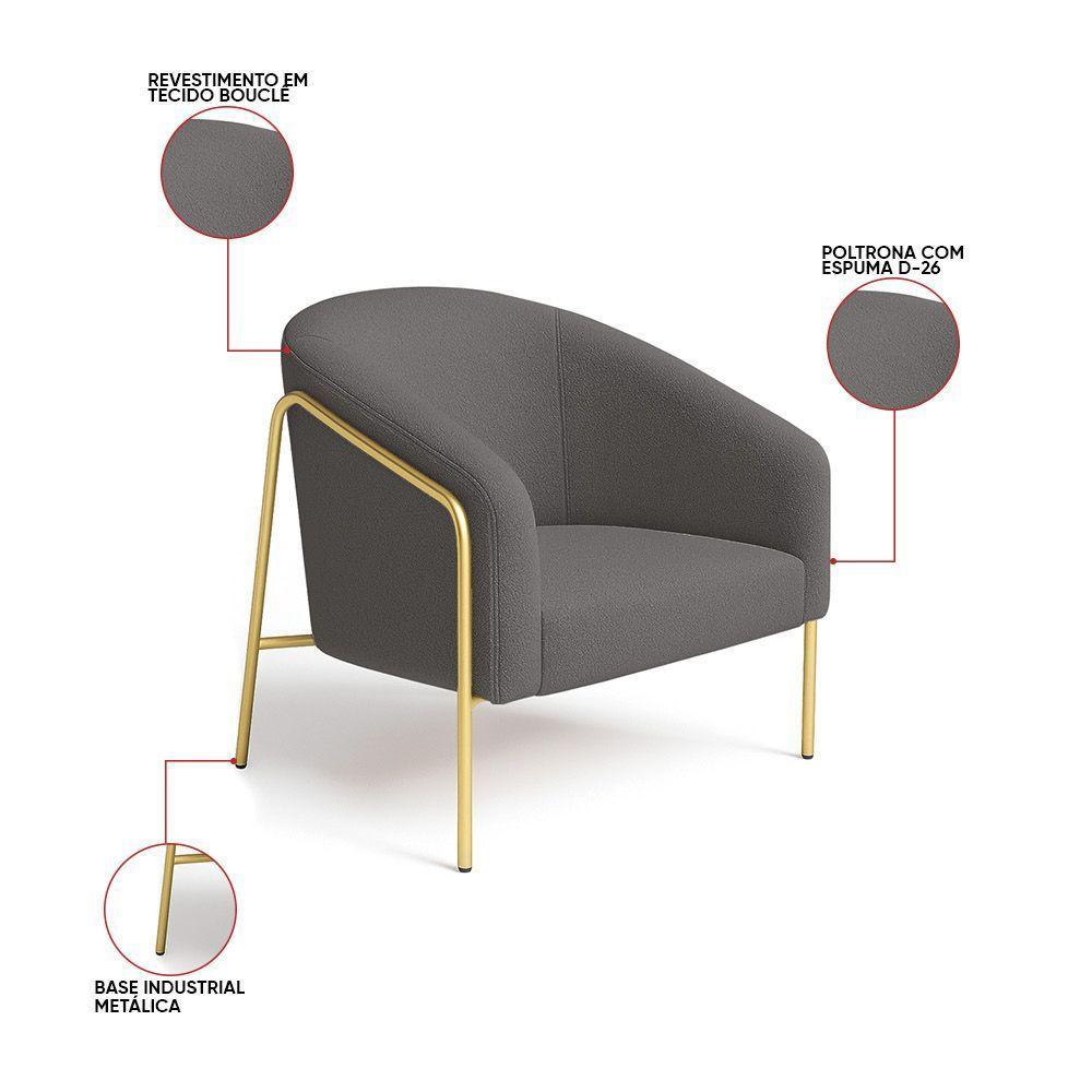 Poltrona Sala Industrial Alta Dourado Stella Bouclê D03 - D'rossi Cor Grafite - 3