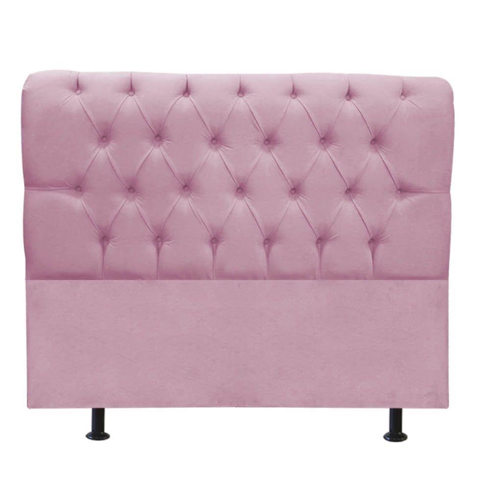 Cabeceira Estofada Cama Box Casal 140cm París Veludo Rosa Bebe- Mabe Magazine - 2