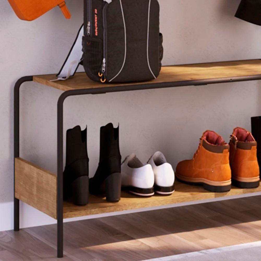 Kit Prateleira Decorativa E Sapateira Banco Para Hall De Entrada Tube Vermont/preto - Artesano - 3