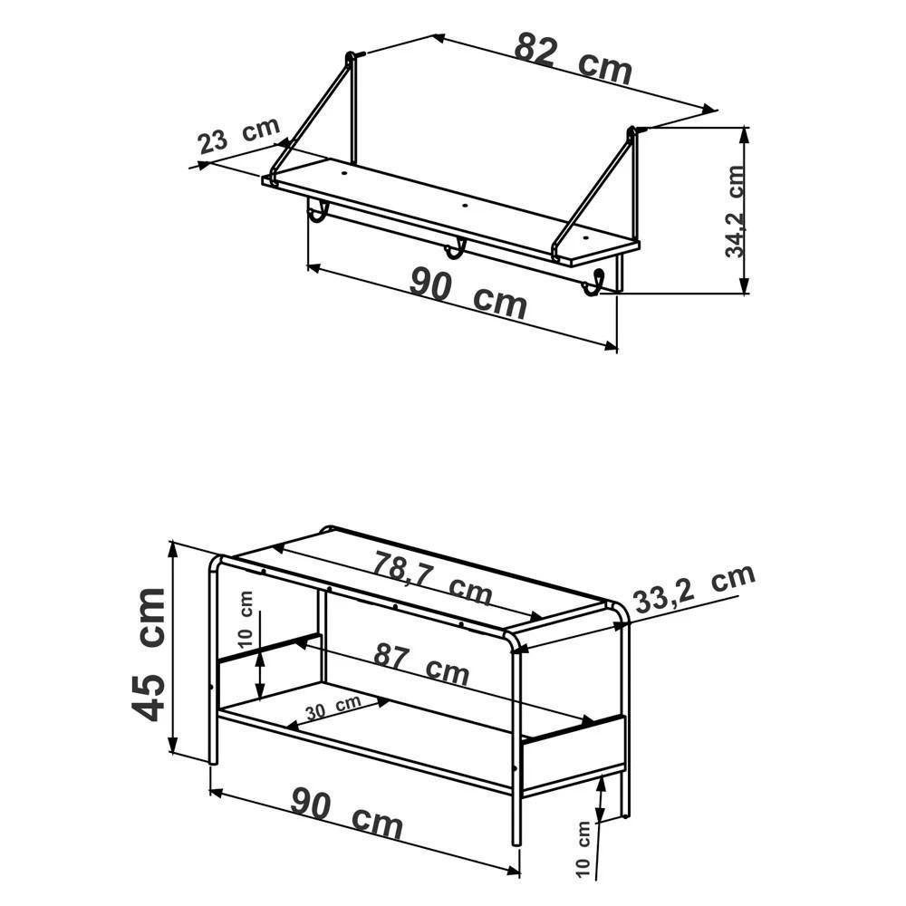 Kit Prateleira Decorativa E Sapateira Banco Para Hall De Entrada Tube Vermont/preto - Artesano - 4