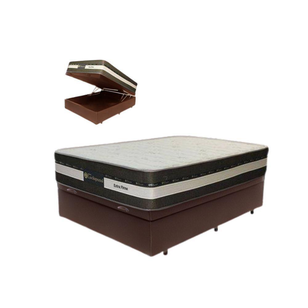 Cama Box Baú Casal Sintético + Colchão Esplendor Molas Ensacadas Luckspuma 138x188x75 Cor:marrom - 1