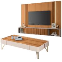 Painel Para Tv 85 Pol Vivaz E Mesa De Centro Alane H01 Off White-cinamomo - Mpozenato - 1