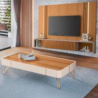 Painel Para Tv 85 Pol Vivaz E Mesa De Centro Alane H01 Off White-cinamomo - Mpozenato