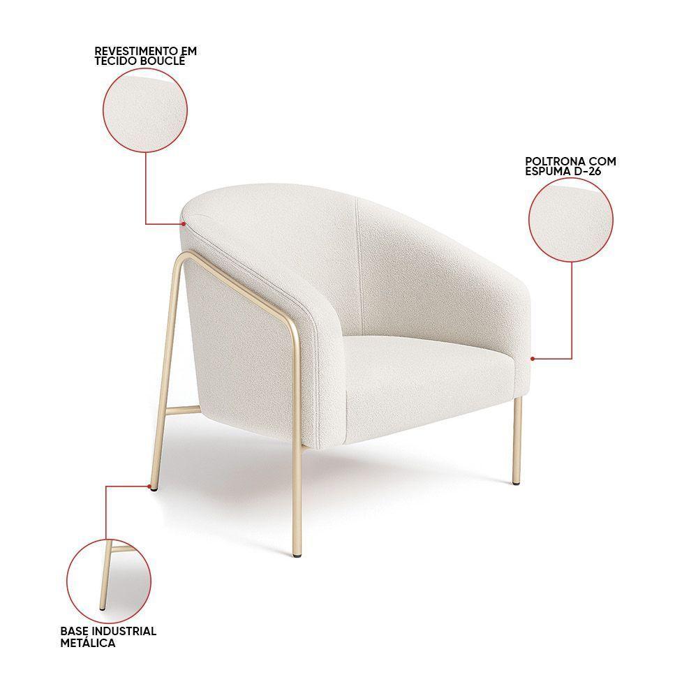 Poltrona Sala Industrial Alta Champanhe Stella Bouclê D03 - D'rossi Cor Cinza - 3