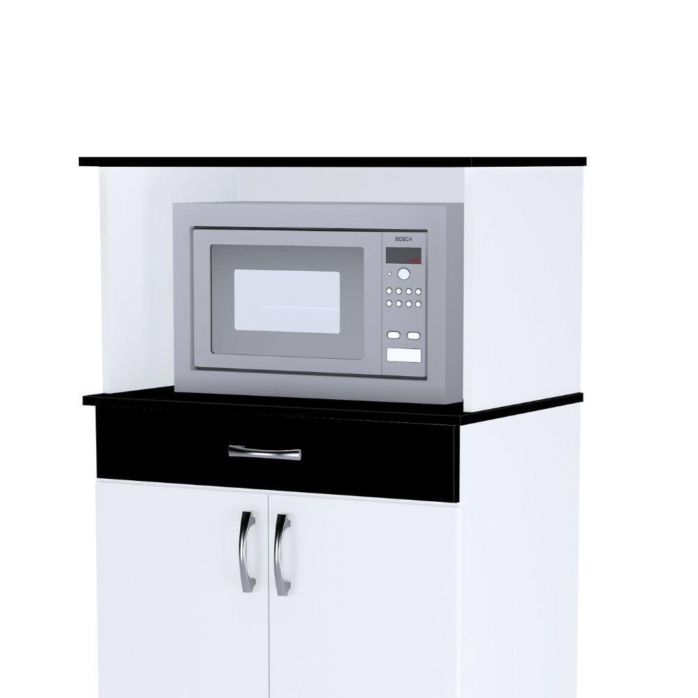 Balcão Para Cozinha Multiuso 2 Portas E Repartição Superior Para Forno Microondas Carina Branco/preto- Mabe Magazine - 3