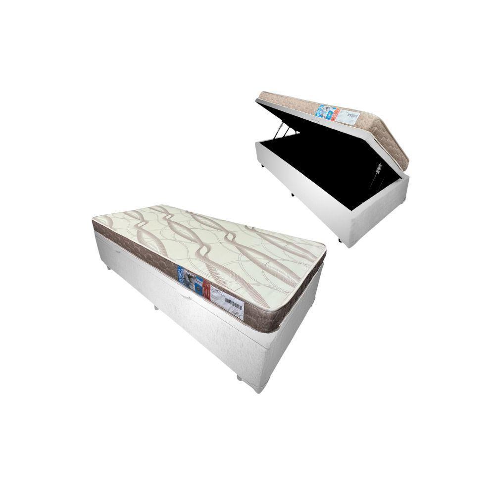 Cama Box Baú Solteiro Sintético + Colchão Cali Espuma D23 Toraflex 88x188x54 Cor:branco - 1