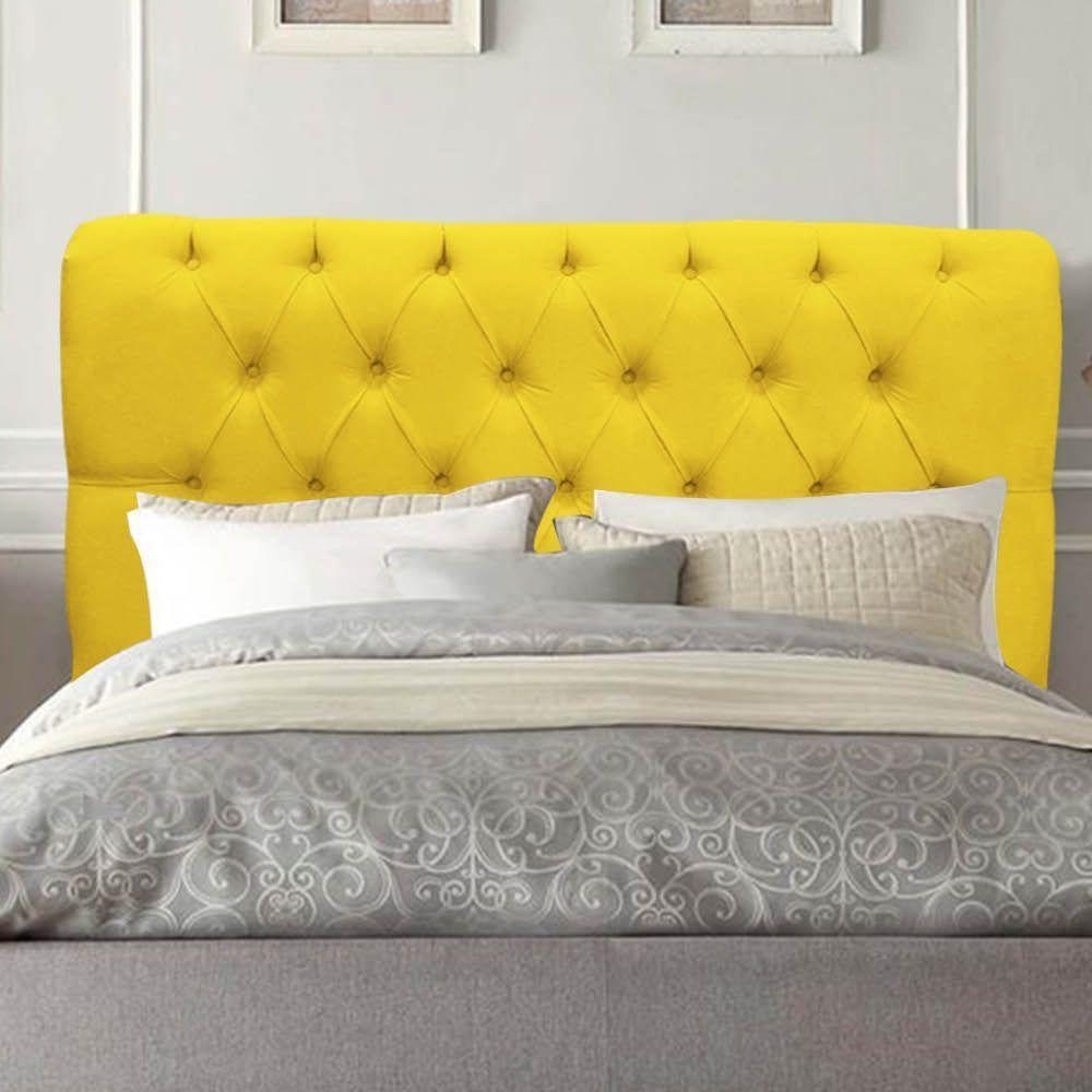 Cabeceira Estofada Cama Box Solteiro 100cm París Veludo Amarelo- Mabe Magazine - 2