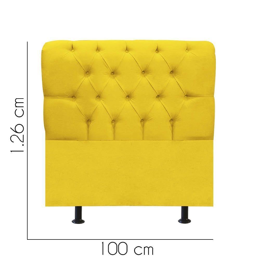 Cabeceira Estofada Cama Box Solteiro 100cm París Veludo Amarelo- Mabe Magazine - 3