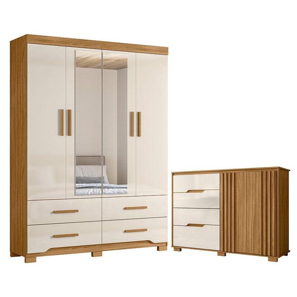 Guarda Roupa Solteiro Miami E Cômoda Texas Freijó Off White - Moval - 1