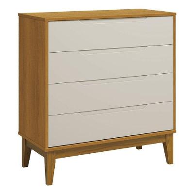 Cômoda Gaveteiro Classic Elfe 4 Gavetas MDF com Puxadores Embutidos Areia Acetinado Savana
