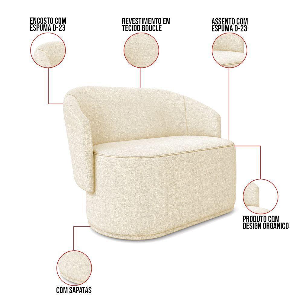 Sofá Namoradeira E Poltrona Orgânica Para Sala Malu Bouclê M11 - D'rossi Rose - 3