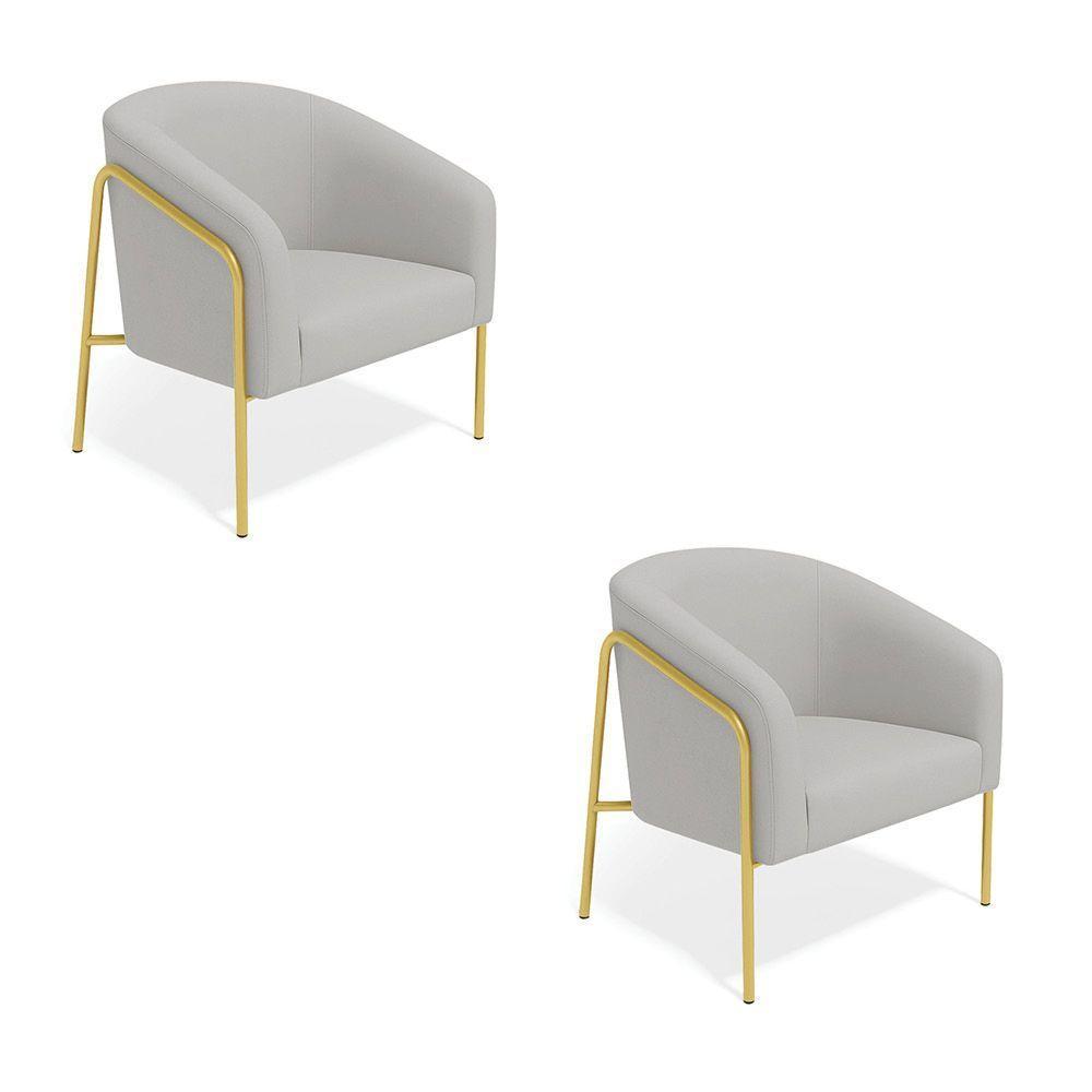 Poltrona Sala Industrial Alta Dourado Kit 2 Stella Suede Cinza D03 - D'rossi - 2