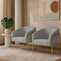 Poltrona Sala Industrial Alta Dourado Kit 2 Stella Suede Cinza D03 - D'rossi - 1