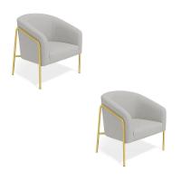 Poltrona Sala Industrial Alta Dourado Kit 2 Stella Suede Cinza D03 - D'rossi - 2