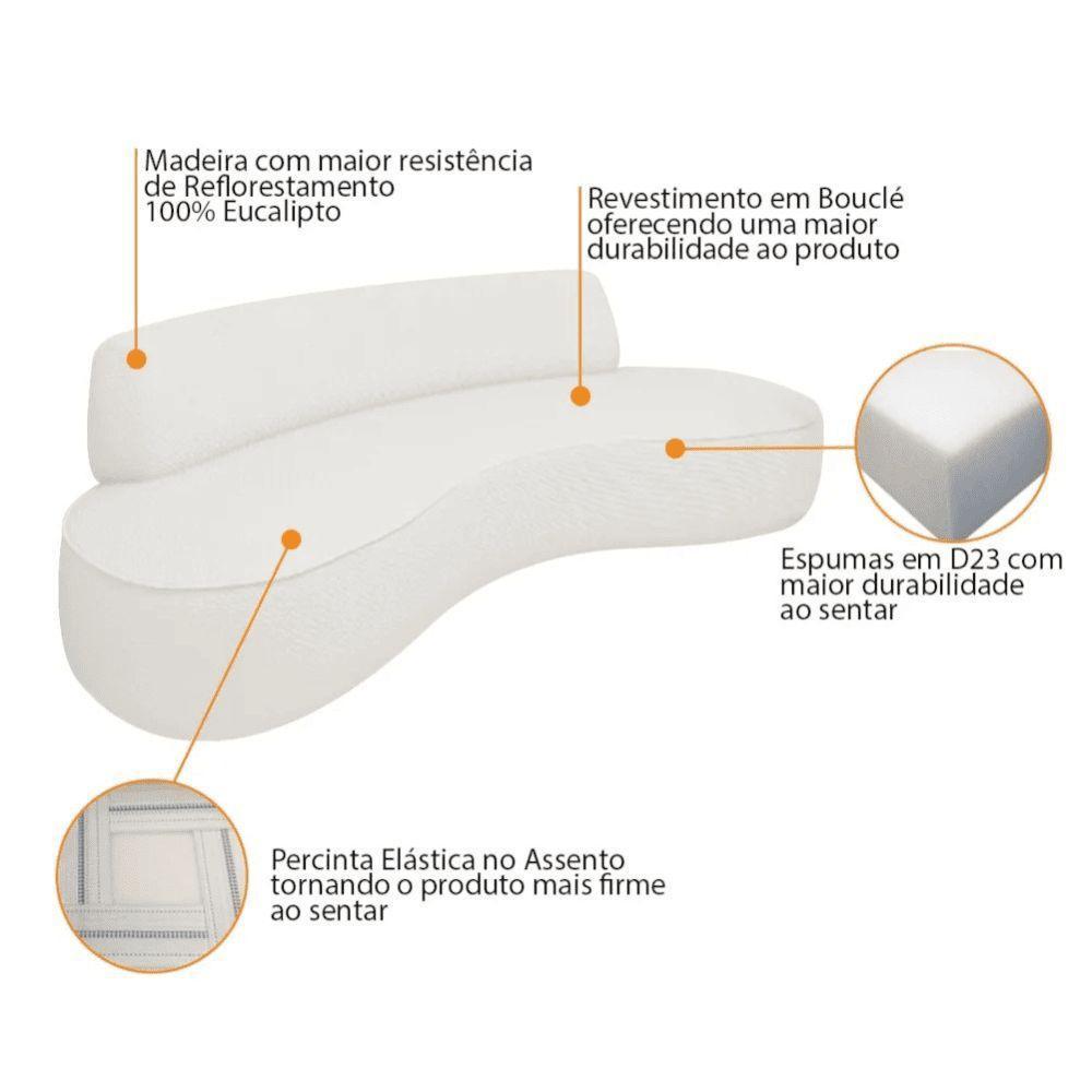 Sofá Curvo 2 Lugares Orgânico Amsterdã 140cm Bouclé Branco- Mabe Magazine - 4