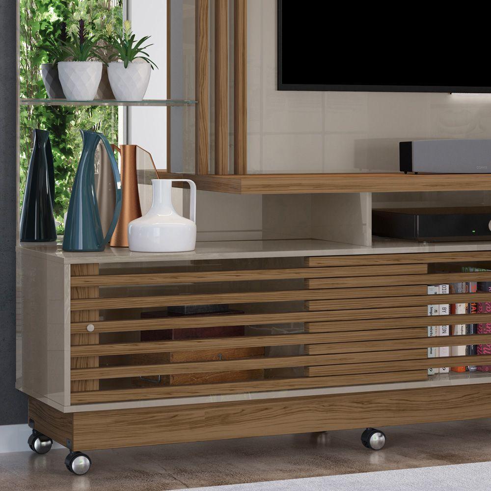 Estante De Tv 60 Pol 200cm Com Rodízio Sala De Estar Lumari Fendi-naturale M20 - D'rossi - 5