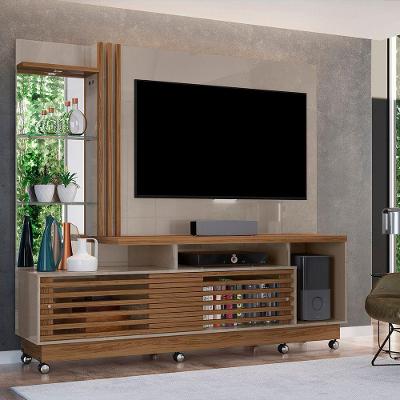 Estante De Tv 60 Pol 200cm Com Rodízio Sala De Estar Lumari Fendi-naturale M20 - D'rossi