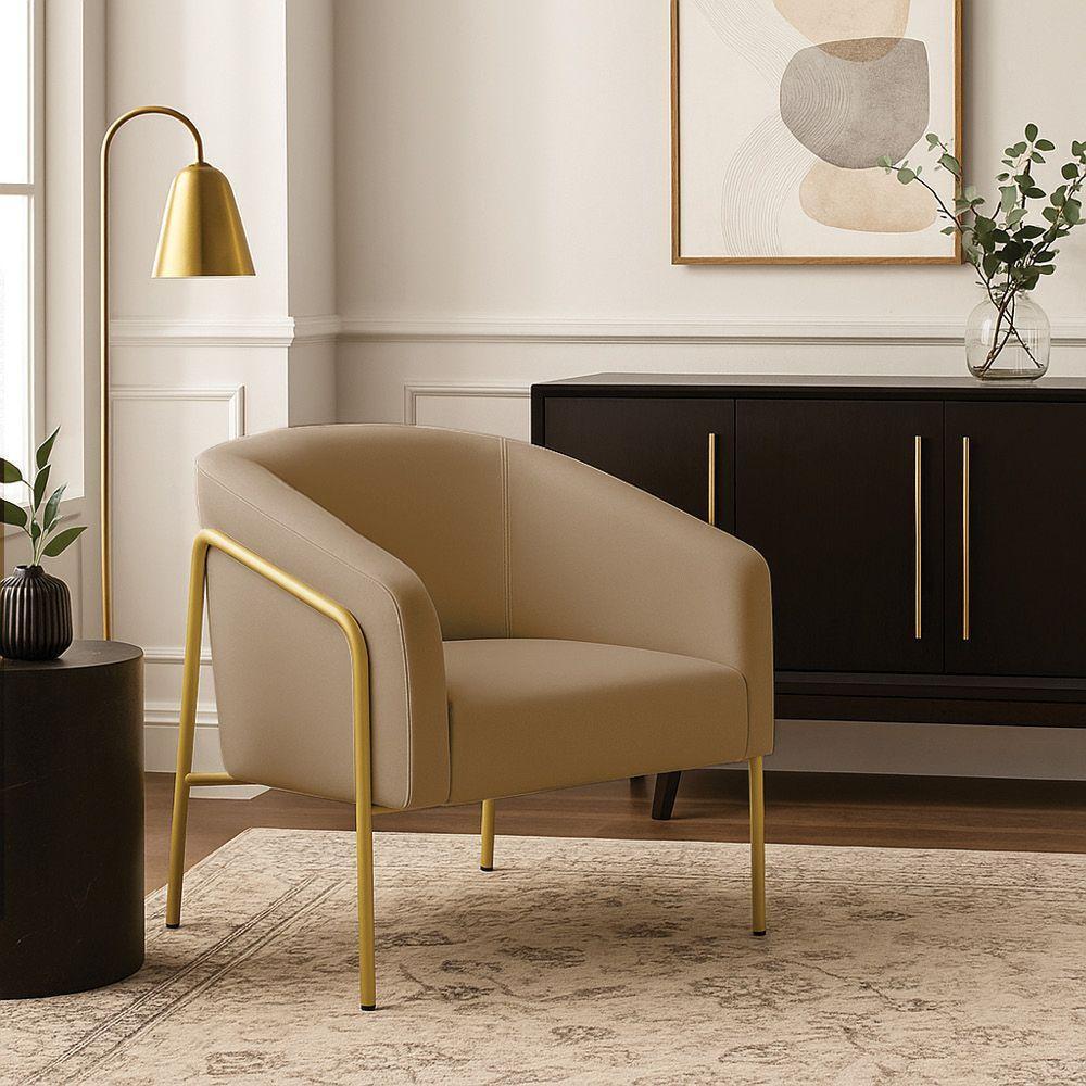 Poltrona Sala Industrial Alta Dourado Stella Suede Marrom Rato D03 - D'rossi - 1